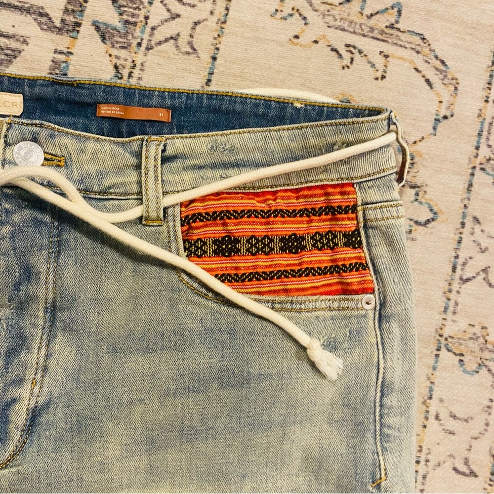Anthropologie Pilcro High-Rise Embroidered Denim Shorts Rope Belt - Picture 7 of 11